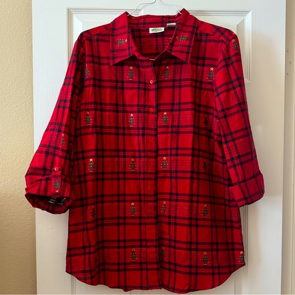 Red Plaid Holiday Blouse by Collections Etc. - Picture 2 of 7